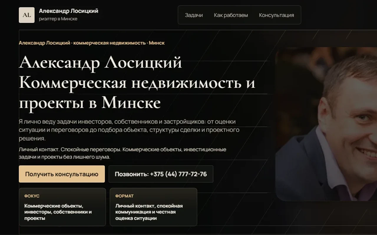 Пример входного сайта losa.by